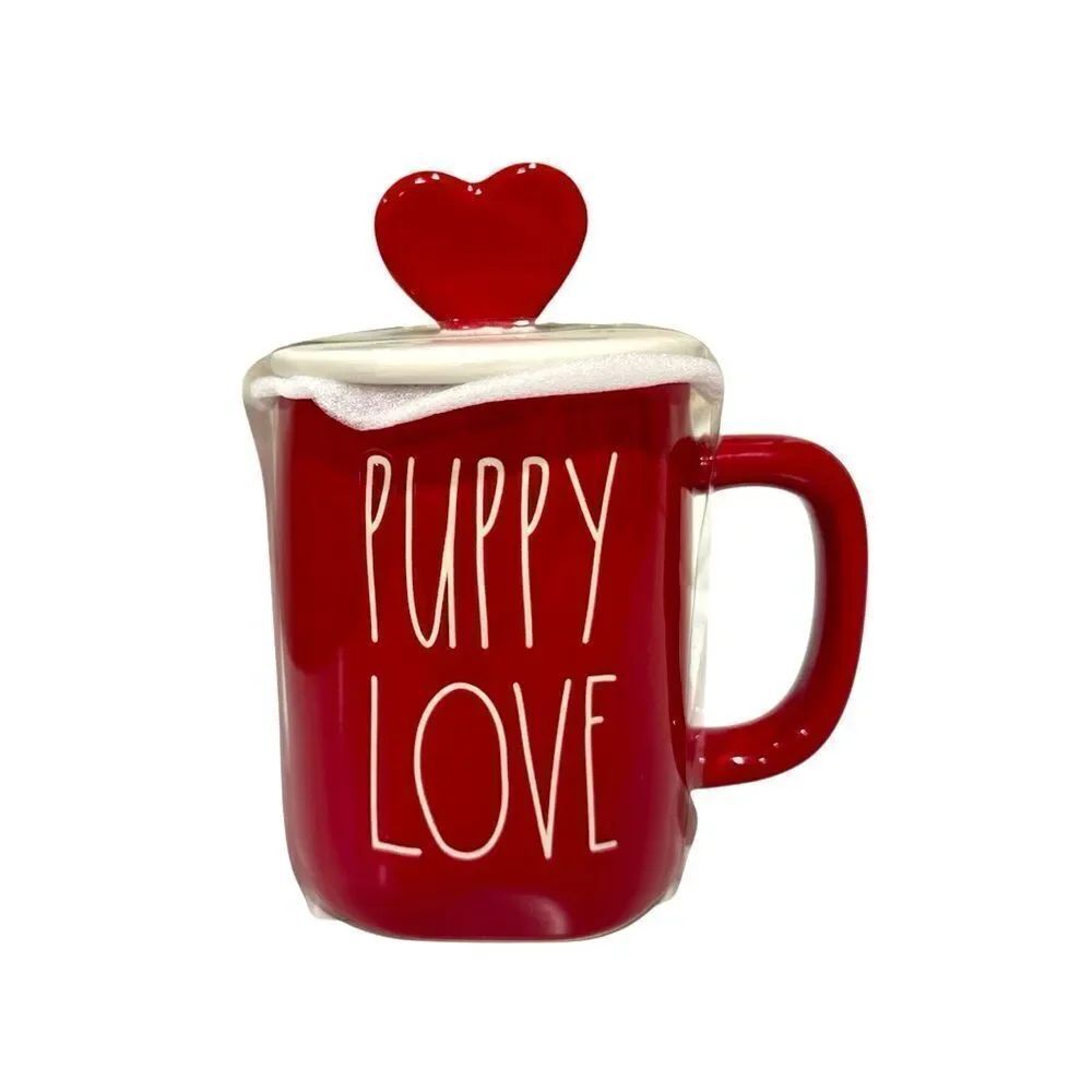 Rae Dunn Red 'Puppy Love' Mug with Heart Lid NWOT